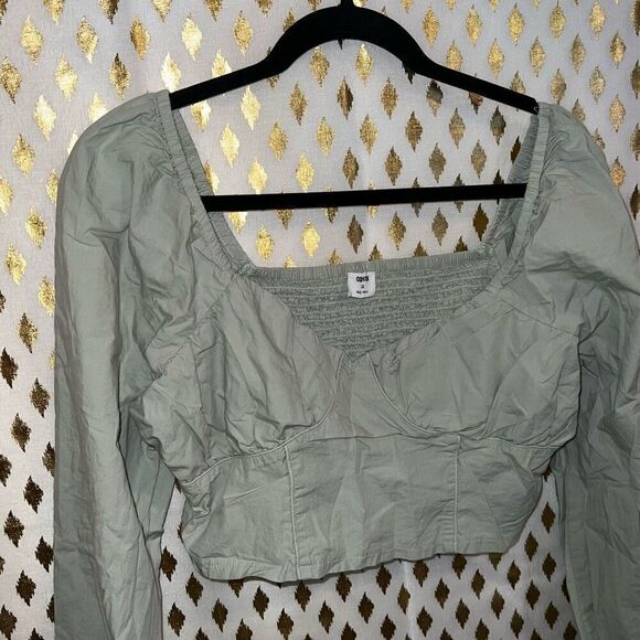 Cotton on light moss green linen cotton peasant top crop top smocked corset styl - Picture 6 of 6